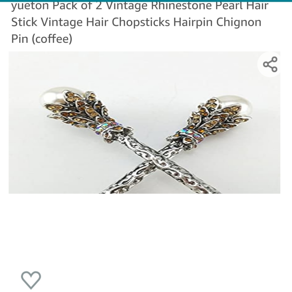 2pk Vintage rhinestone pearl hair sticks